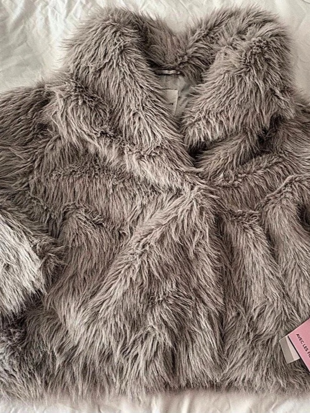 Avec Les Filles Faux-Fur Cropped Jacket Gray Large